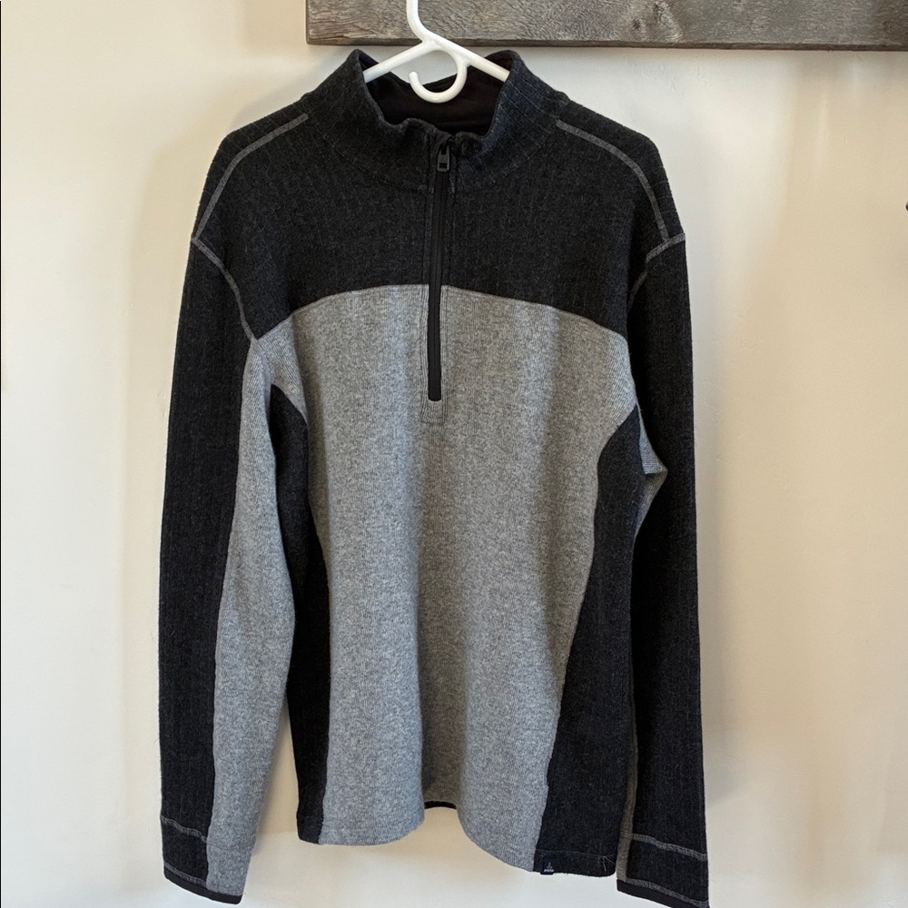 Prana Men's Colorblock Half-Zip Sweater in Gray and Black